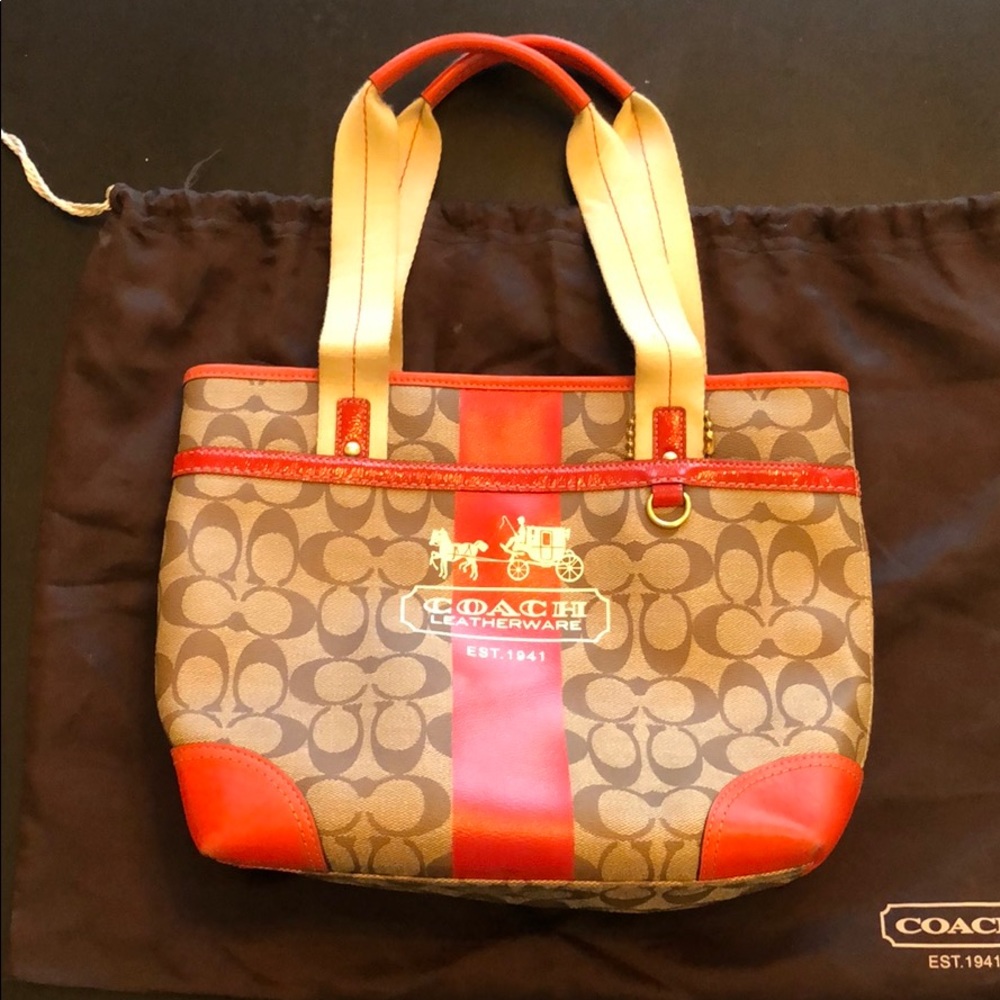 Deep orange accented coach bag